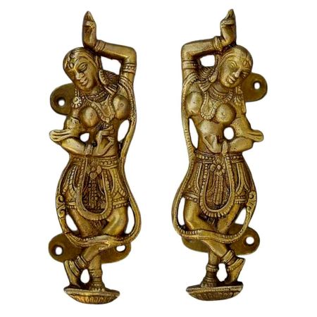 1 Pair Golden Brass Dancing Lady Door Handle